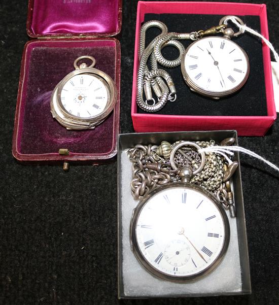 Silver open face pocket watch, two other pocket watches,Ocle gents wristwatch, Albert etc